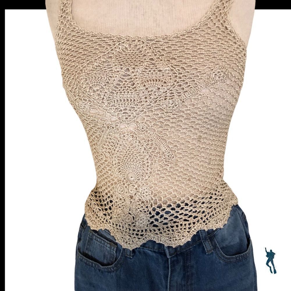 The Limited - hand notted, rayon, crocheted tank top. 100% rayon.